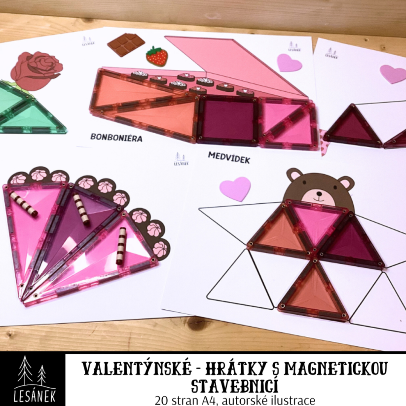 VALENTÝNSKÉ ŠABLONY - HRÁTKY S MAGNETICKOU STAVEBNICÍ - PDF: POLOTOVAR 